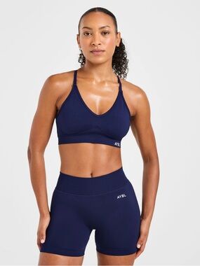AYBL Navy V‑Neck Seamless Sports Bra